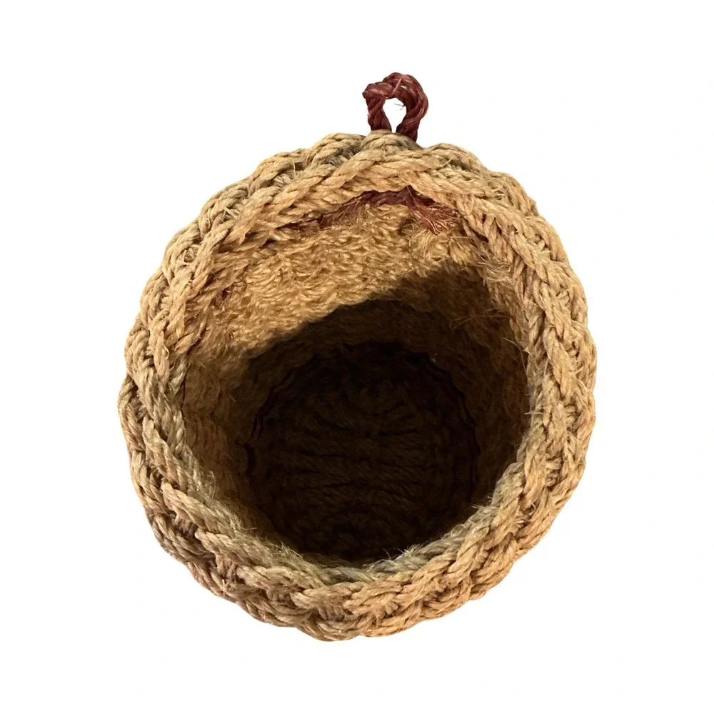 Vintage Woven Jute Sisal Owl Basket 6in Tall Boho Desk Organizer Wall Pocket